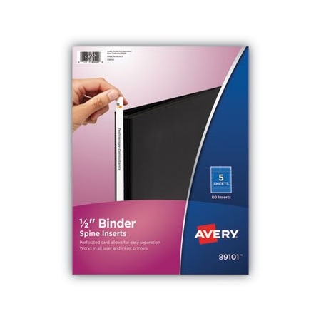 Avery Dennison Avery, Binder Spine Inserts, 1/2in Spine Width, 5PK 89101